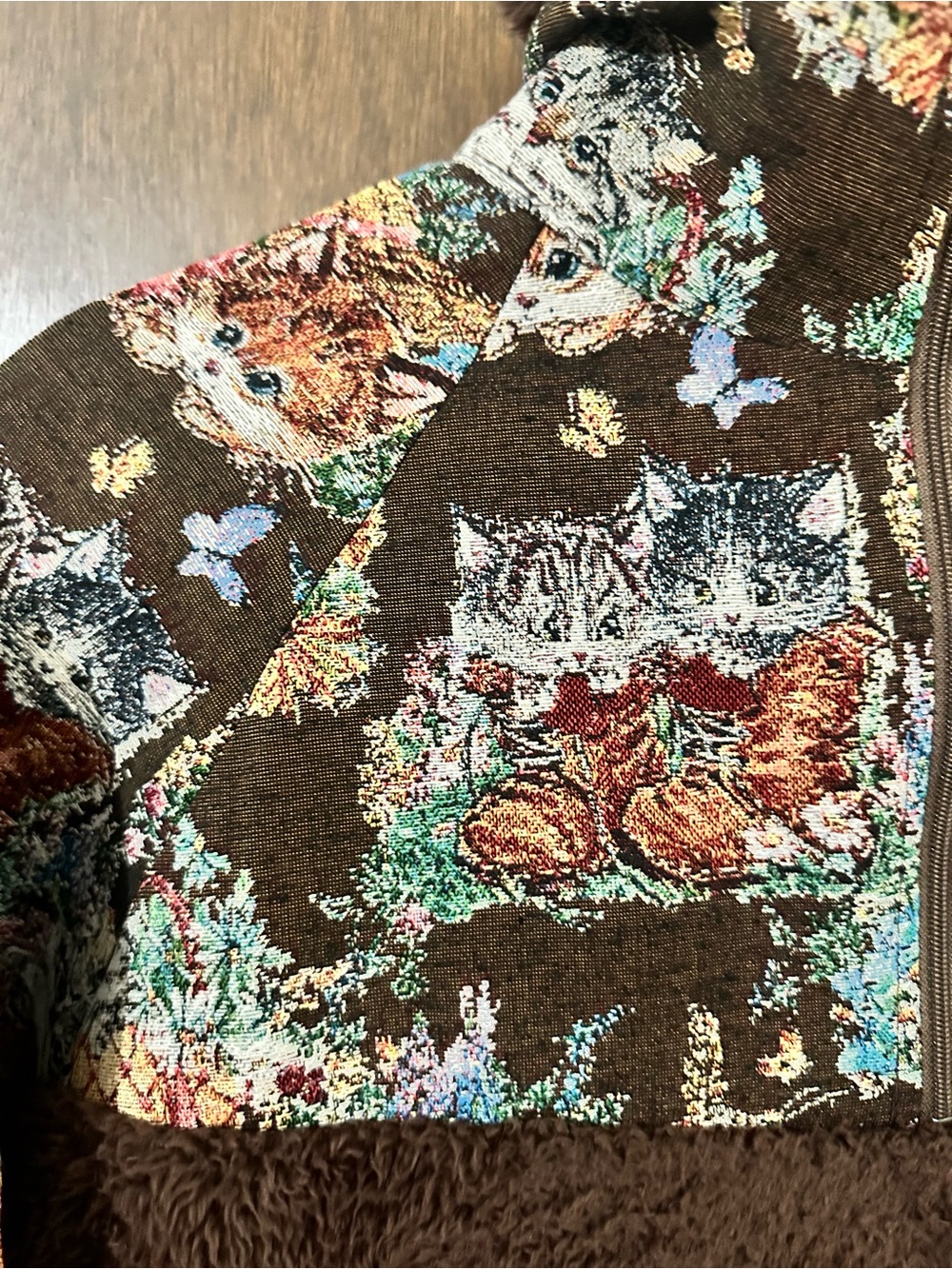 Cider Half-Zip Cafe Brown Sherpa Pullover Tapestry Floral Cat Print Size Large - Picture 7 of 16